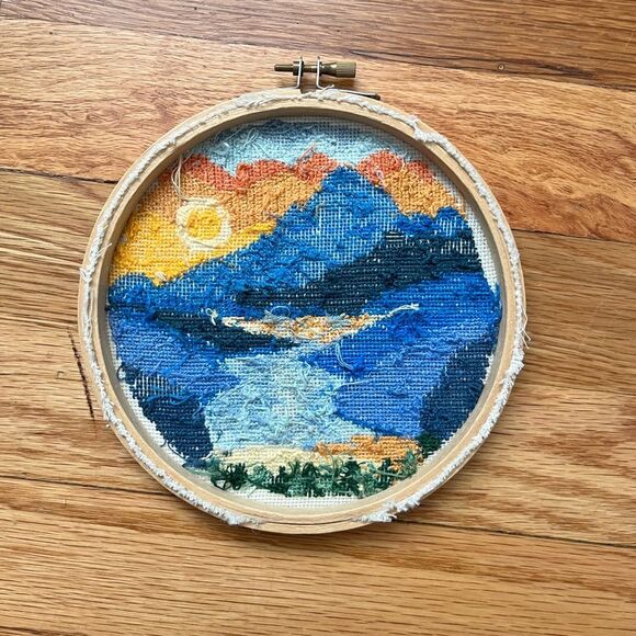 Colorful Mountain Landscape Embroidery Hoop Art - Picture 5 of 5